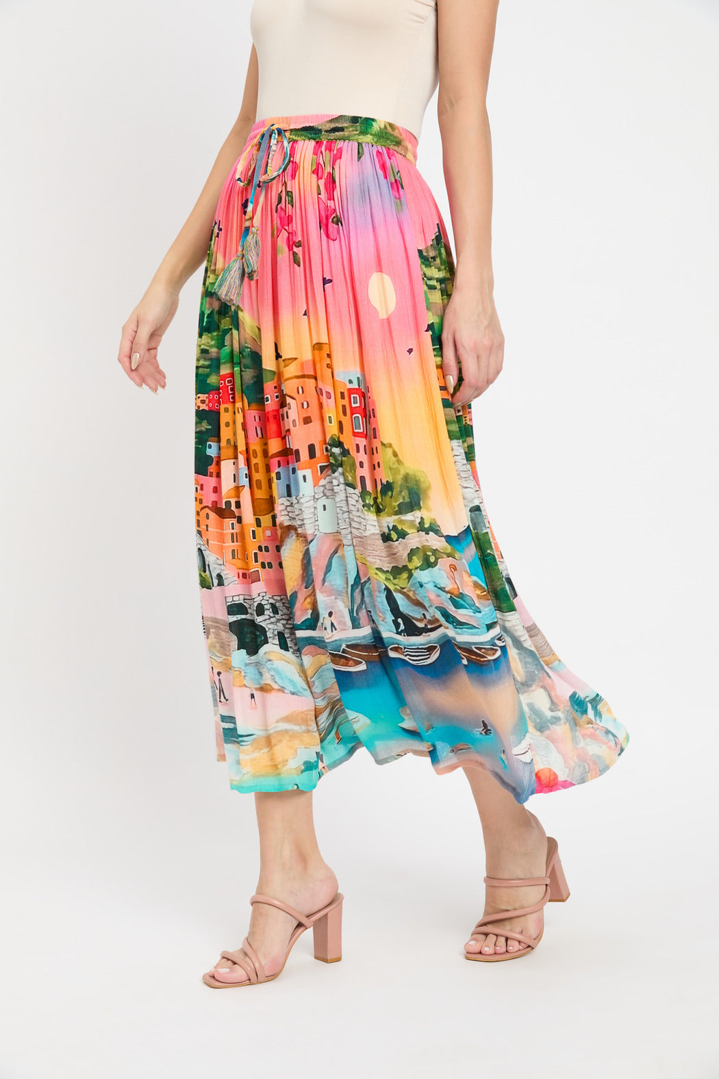 Multi Color Alluring Printed Rayon Crepe Skirt For Women