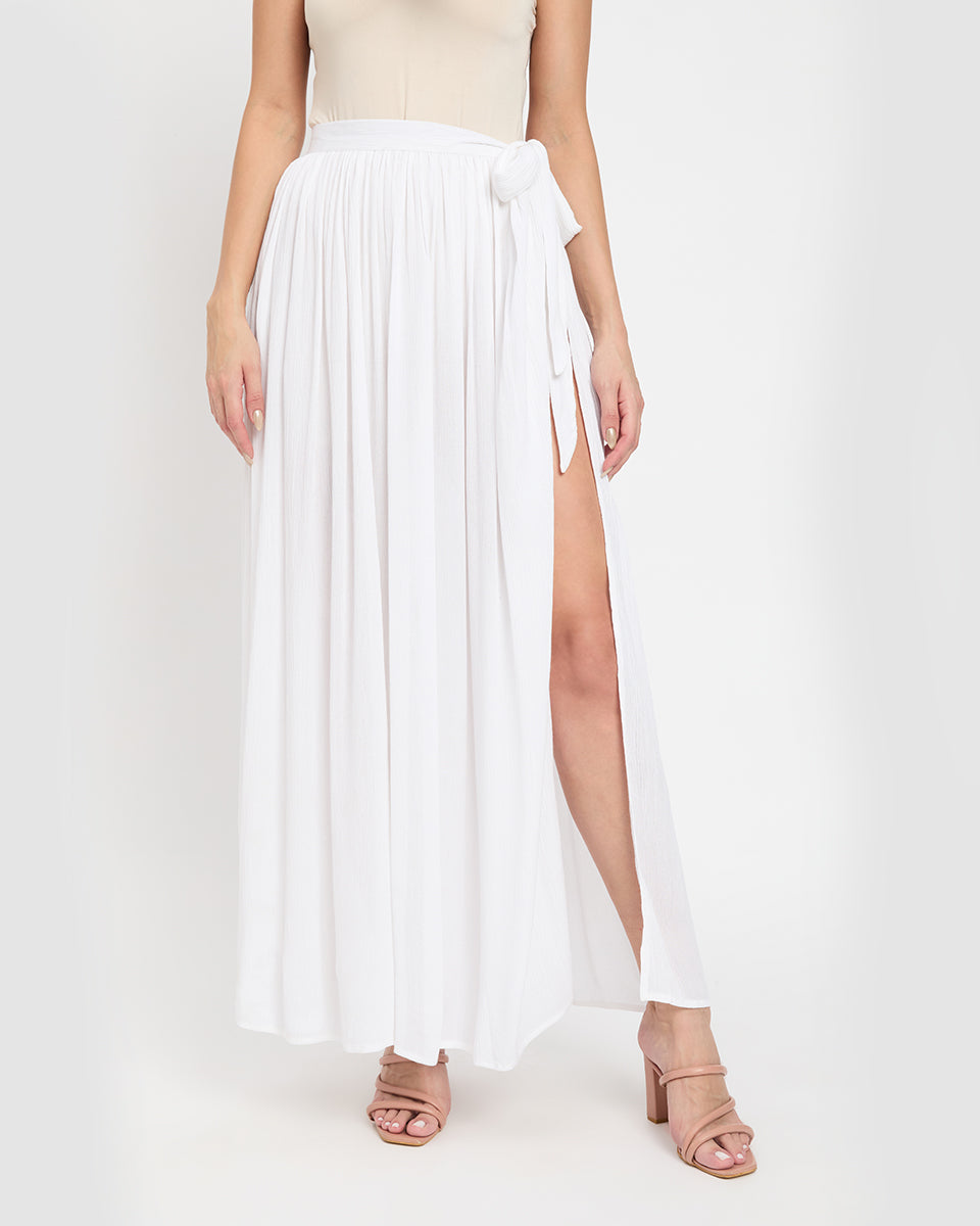 White Rayon Crepe Dazzling Side Slit Skirt For Women