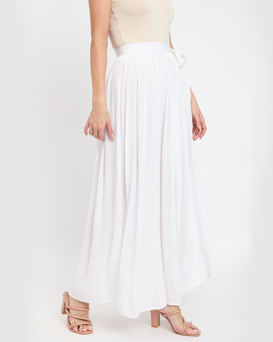 White Rayon Crepe Dazzling Side Slit Skirt For Women