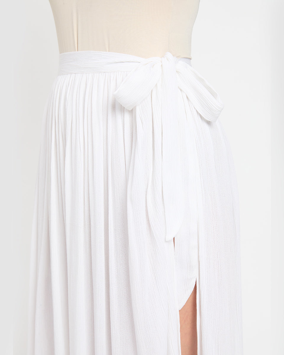 White Rayon Crepe Dazzling Side Slit Skirt For Women