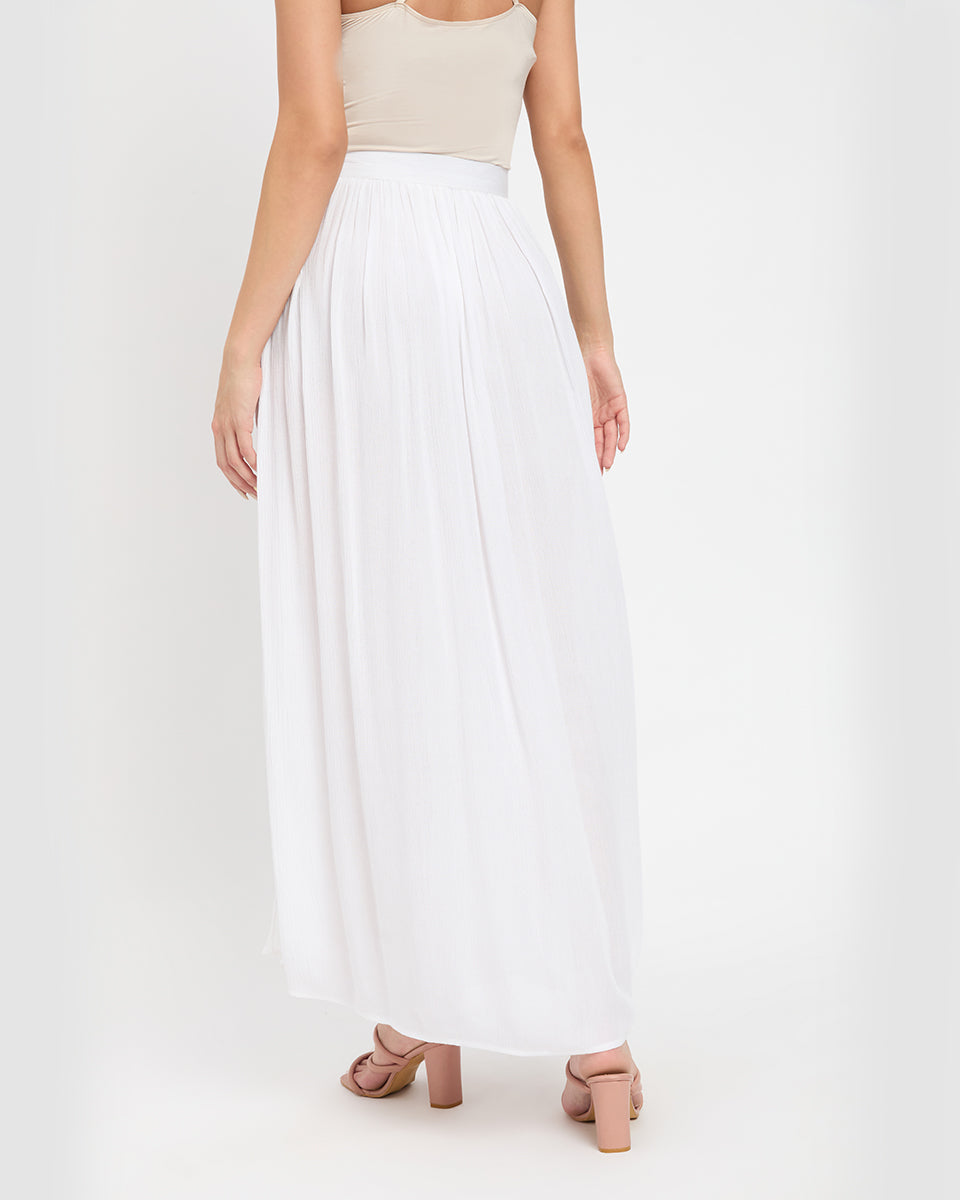 White Rayon Crepe Dazzling Side Slit Skirt For Women