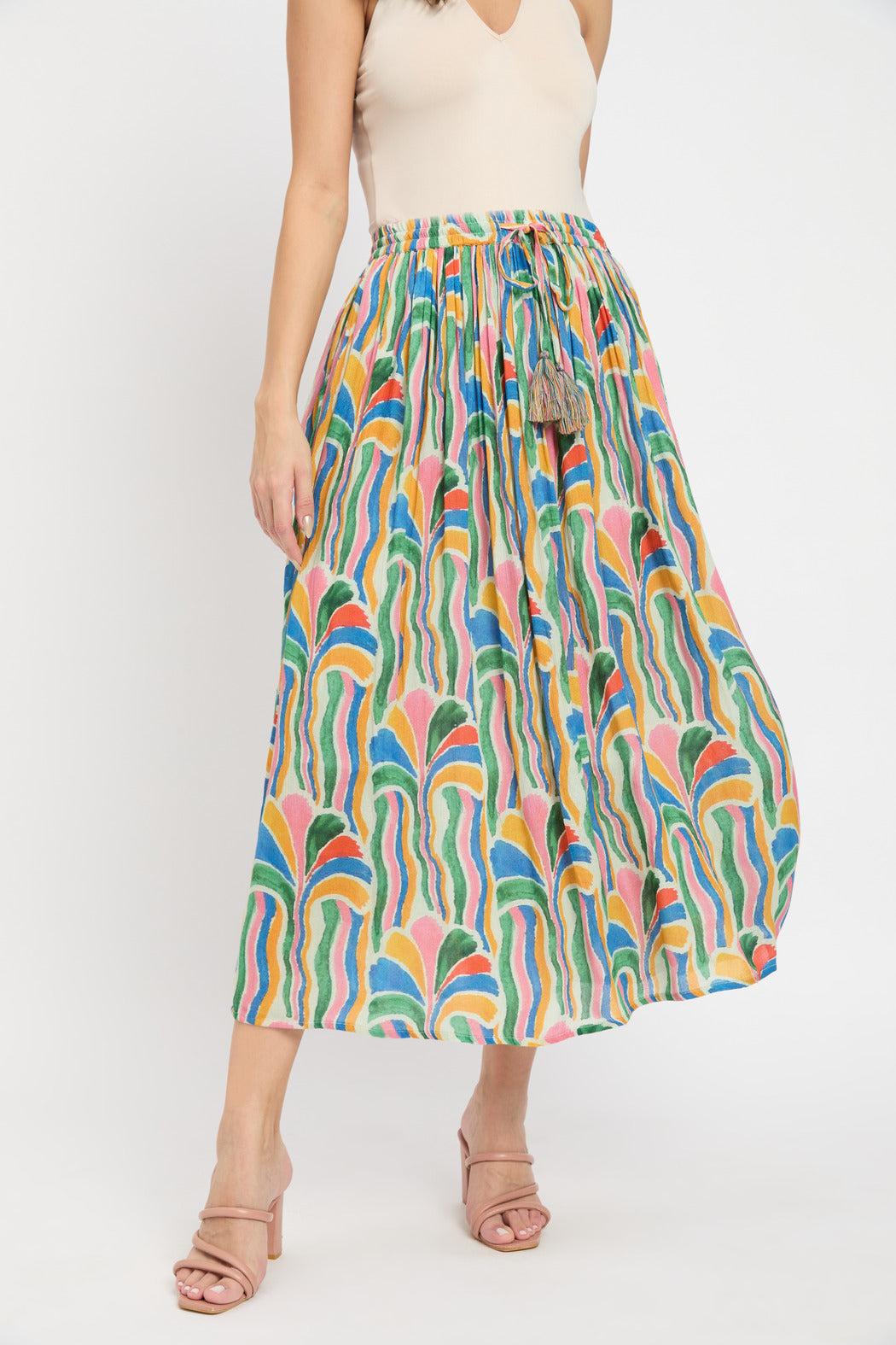 Stunning Multi Color Rayon Crepe Pleated Skirt For Women