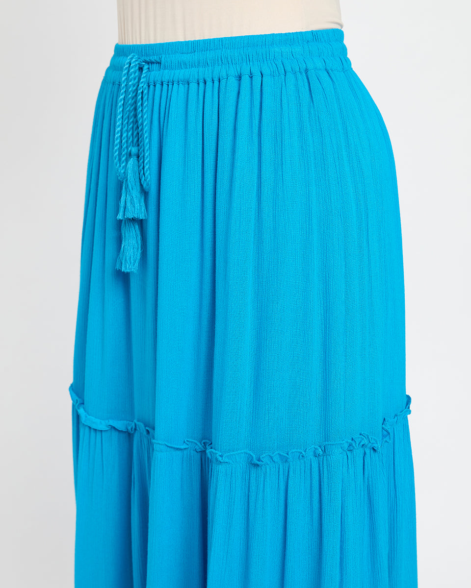 Poly Knit And Rayon Turquoise Color Three Tier Skirt For Women