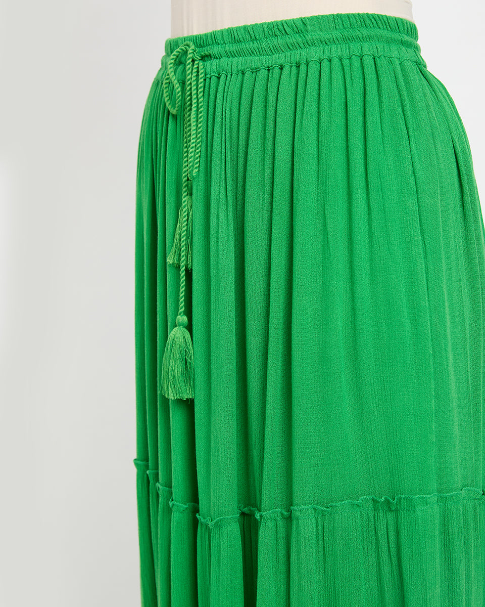 Green Rayon Gauze And Poly Knit Long Skirt For Women