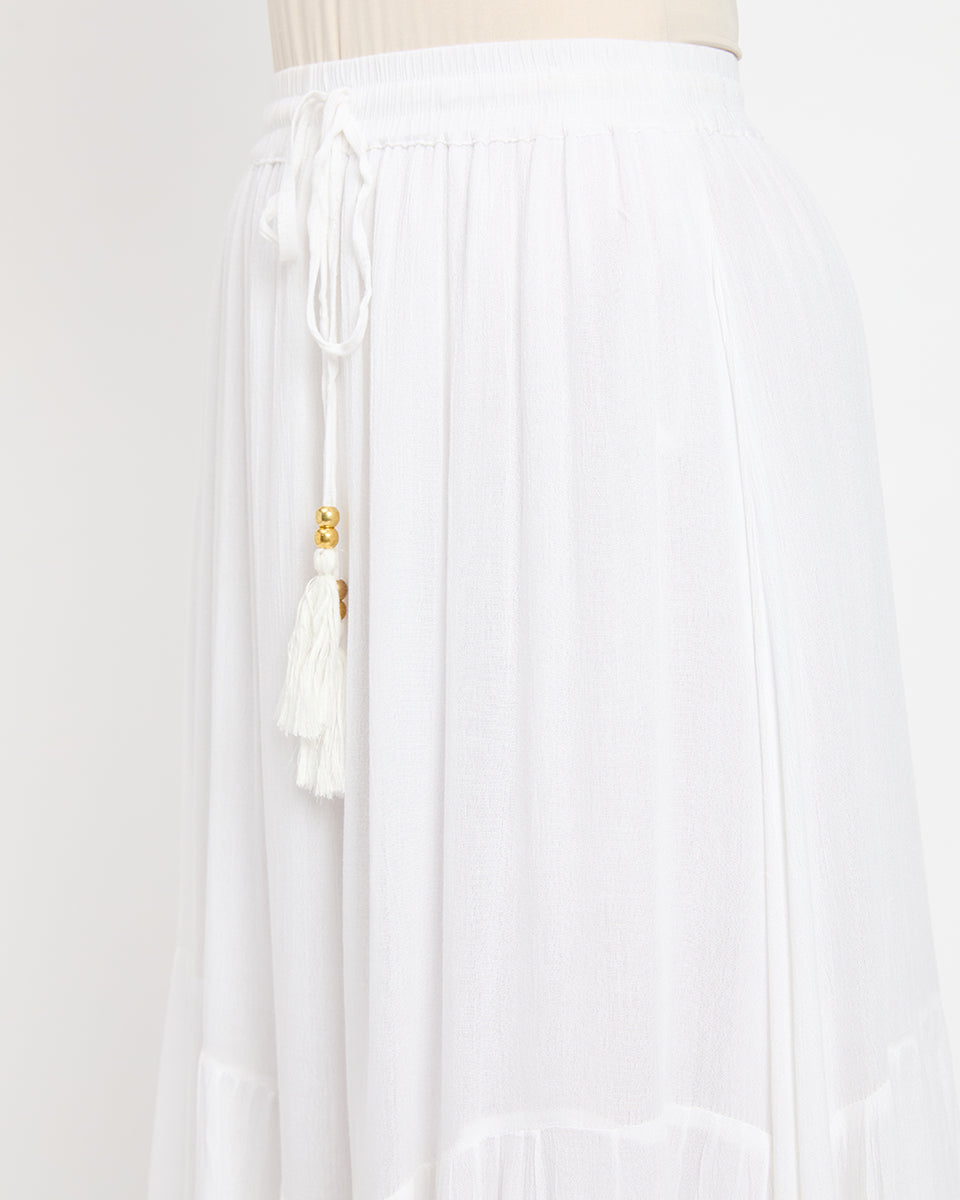 Asymmetrical White Rayon Gauze And Poly Knit Skirt For Women