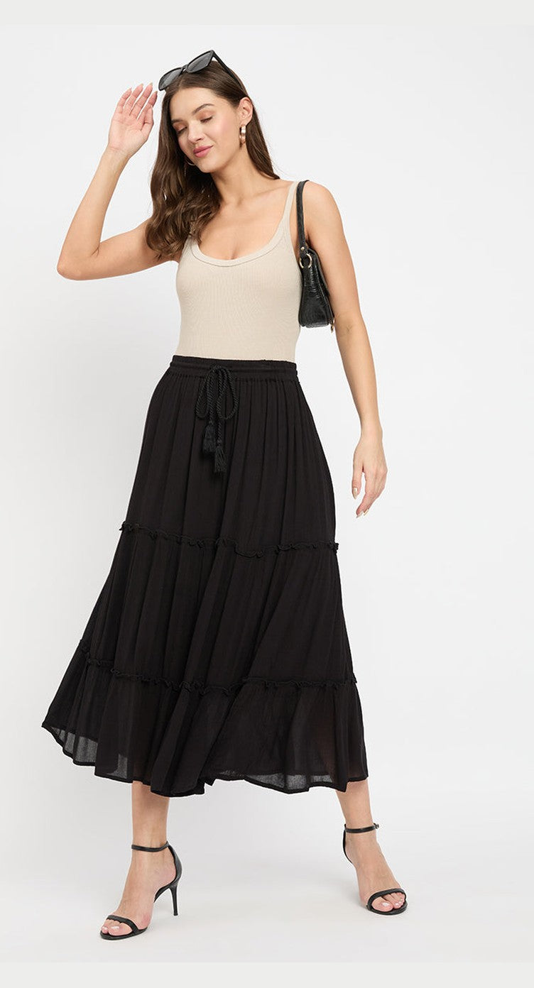 Black Rayon Gauze And Poly Knit Skirt For Women - S M L XL - SKU AC3T100 S - Gypsie Blu