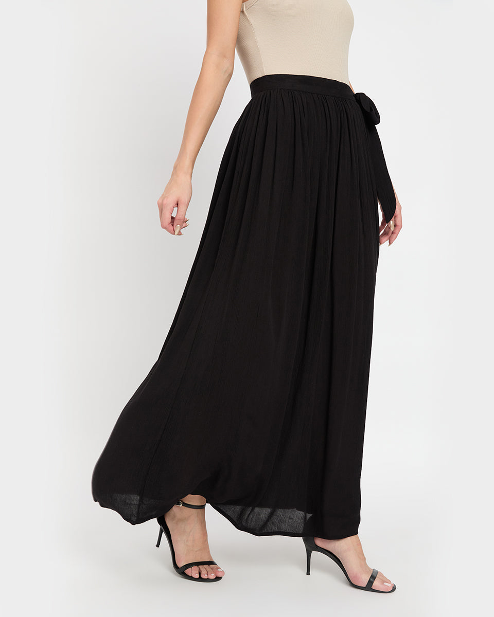 Black side slip rayon crepe  skirt for women