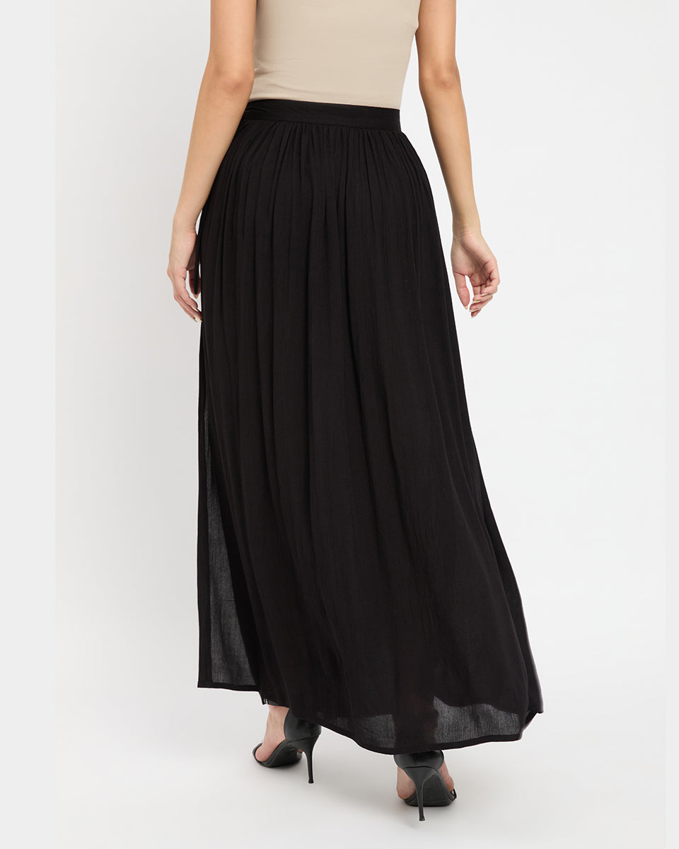 Black Side Slip Rayon Crepe Dazzling Skirt For Women