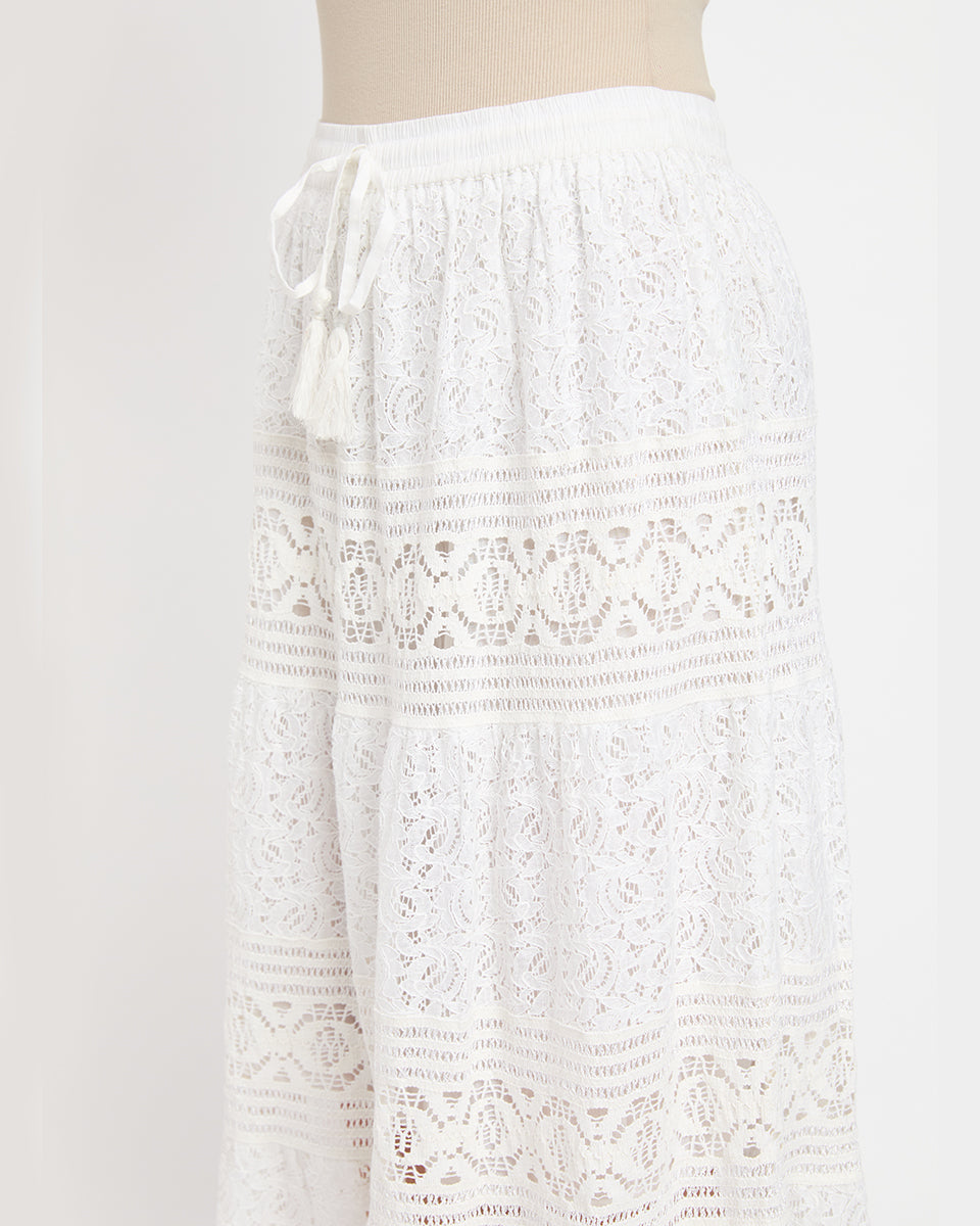 White Color Lace Midi Skirt For Women