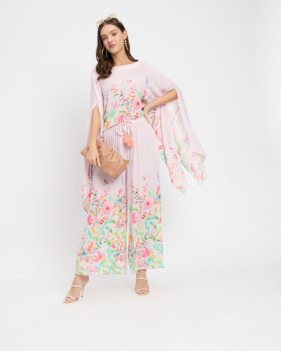 Floral Printed Pink Alluring Rayon Crepe Cord Set For Women