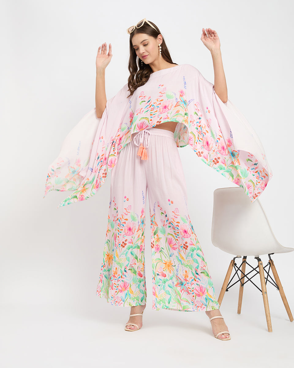 Floral Printed Pink Alluring Rayon Crepe Cord Set For Women