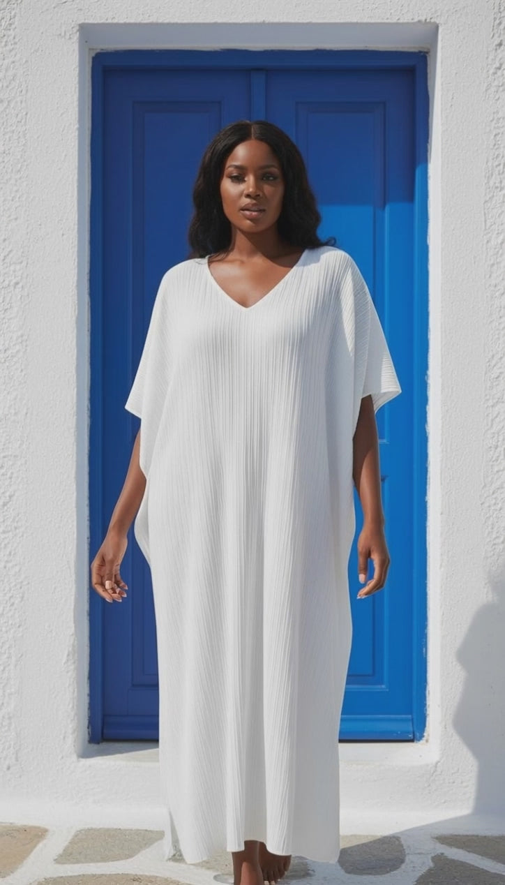 White Sugarcane Fabric Plus Size Kaftan for Women 1X-3X — product video