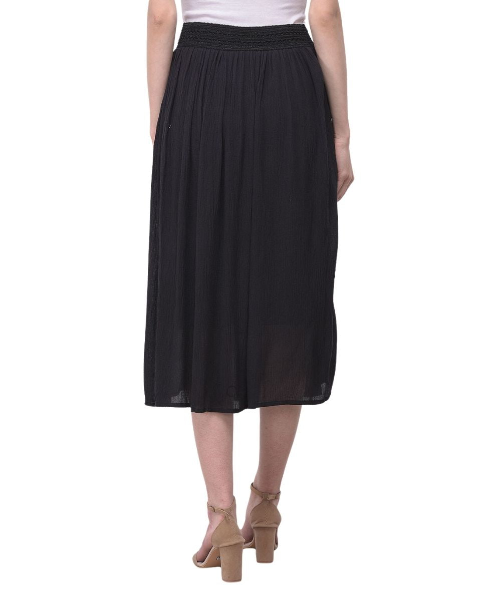 Pleated Black Rayon Skirt for Women