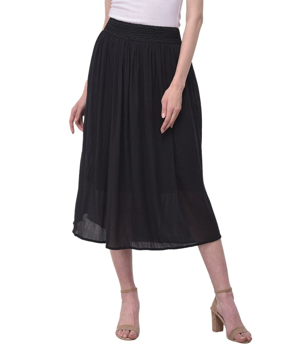Pleated Black Rayon Skirt for Women