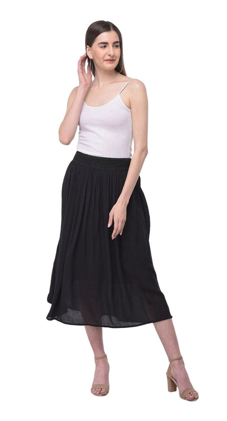 Pleated Black Rayon Skirt For Women - S M L XL - SKU BA100 S - Gypsie Blu