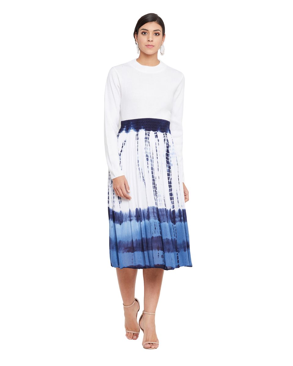 Tie Dye Printed Blue Rayon Skirt for Women