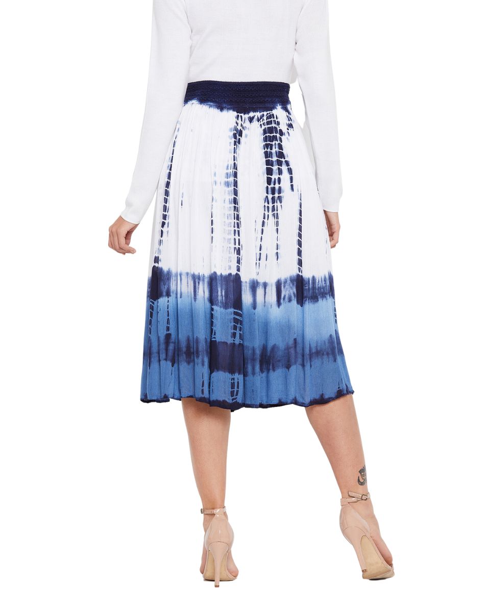 Tie Dye Printed Blue Rayon Skirt For Women