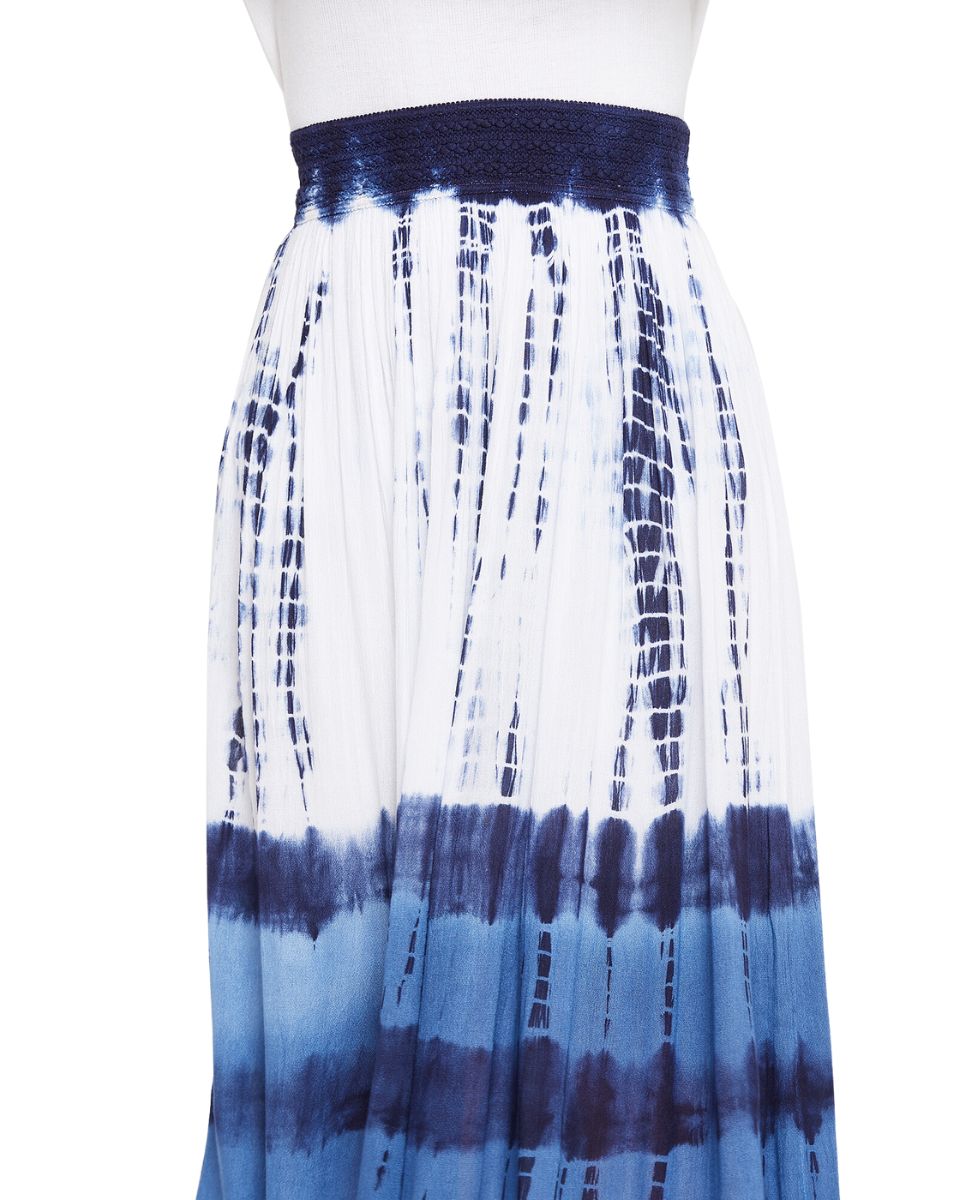 Tie Dye Printed Blue Rayon Skirt For Women