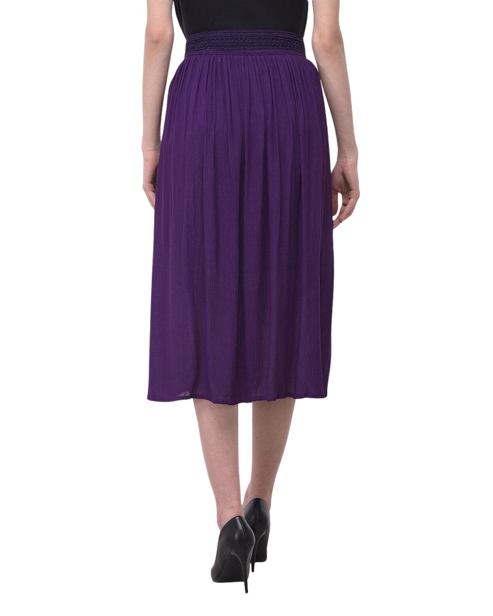 Pleated Purple Rayon Skirt For Women