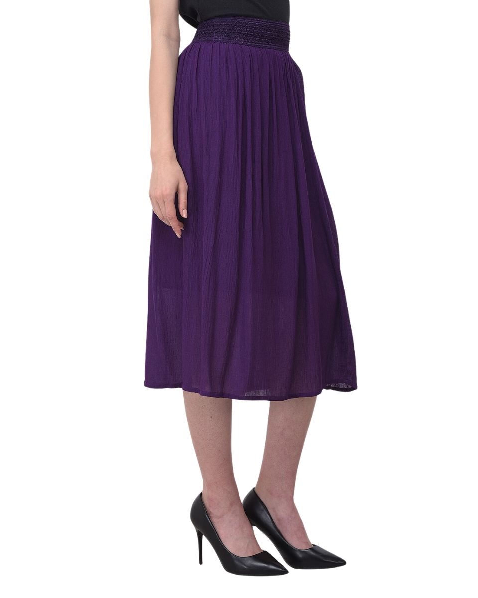 Pleated Purple Rayon Skirt For Women