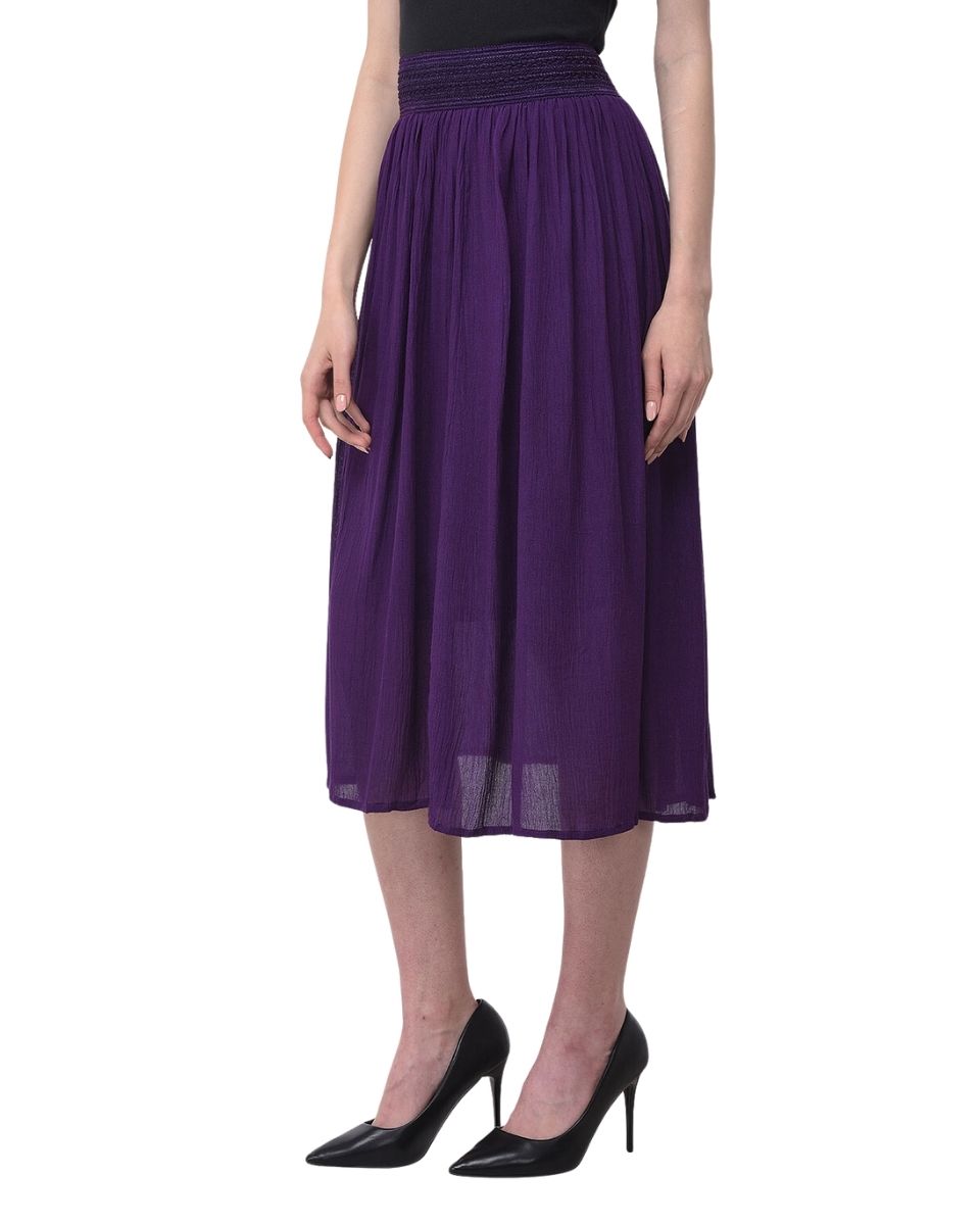 Pleated Purple Rayon Skirt For Women