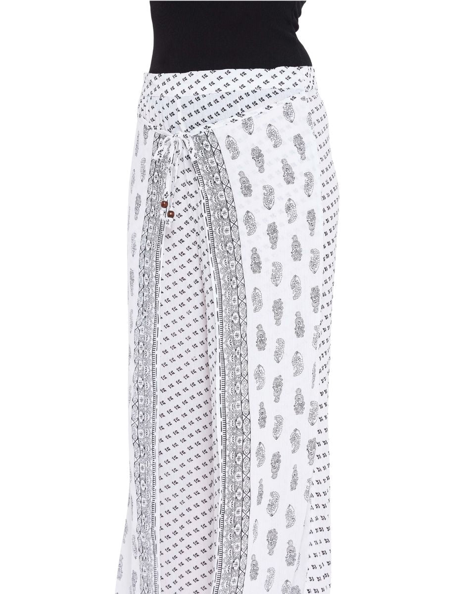 Floral Printed White Rayon Crepe Bottom Pants for Women