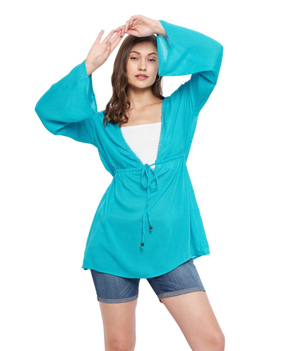 Solid Turquoise Rayon Crepe Cover Ups for Women