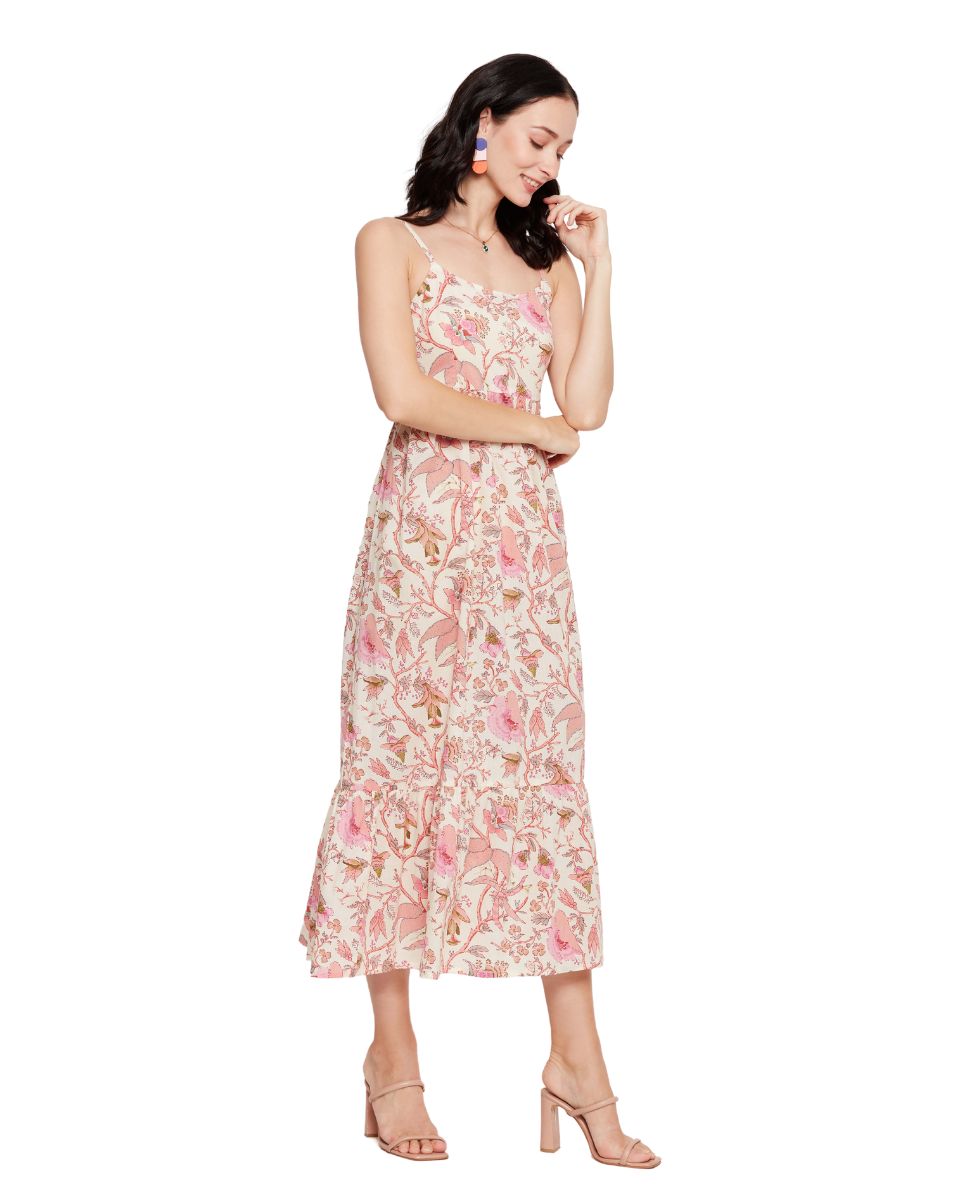 Floral Printed Off-White Dress For Women