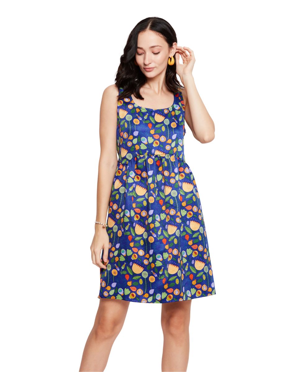 Floral Printed Cobalt Blue Women Dress