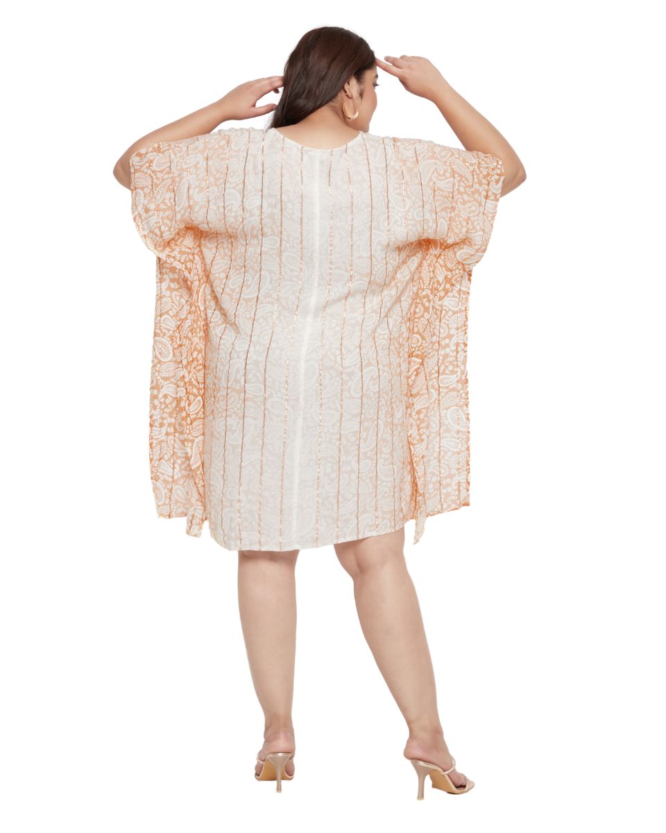 Paisley with Golden Stripe Print Beige Women Tunic Top