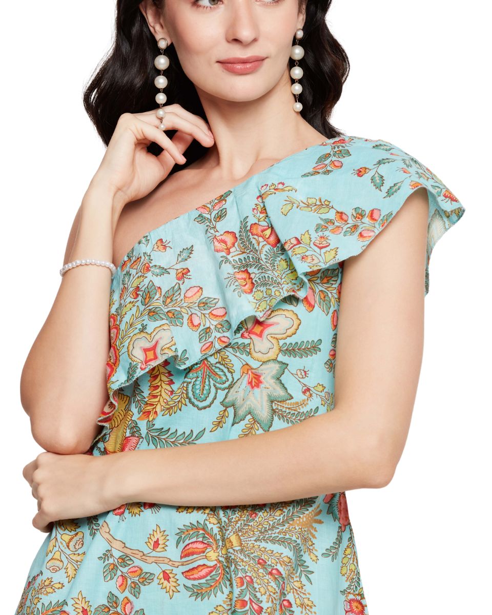 Floral Printed Turquoise Women Dress