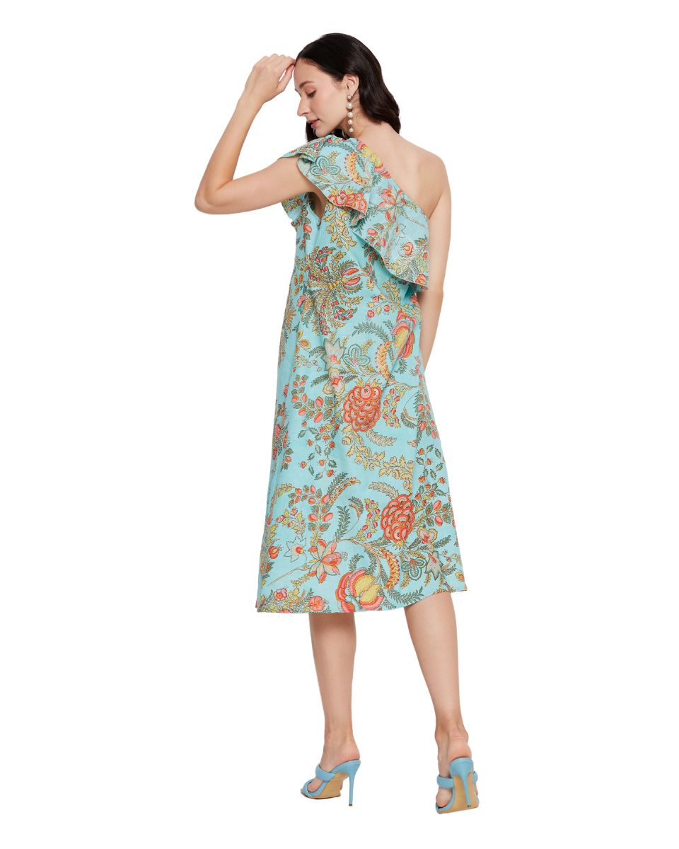 Floral Printed Turquoise Women Dress