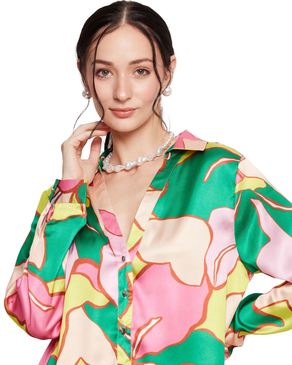 Floral Printed Multicolor Women Shirt