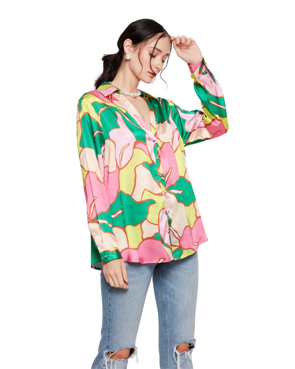 Satin Floral Printed Multicolor Shirt For Women