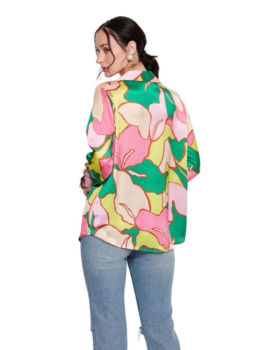 Satin Floral Printed Multicolor Shirt For Women