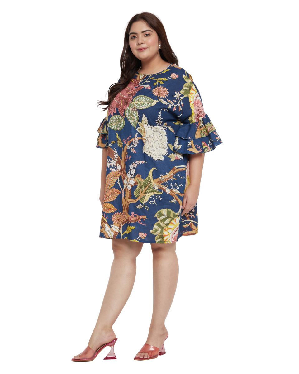 Floral Printed Navy Blue Women Tunic Top