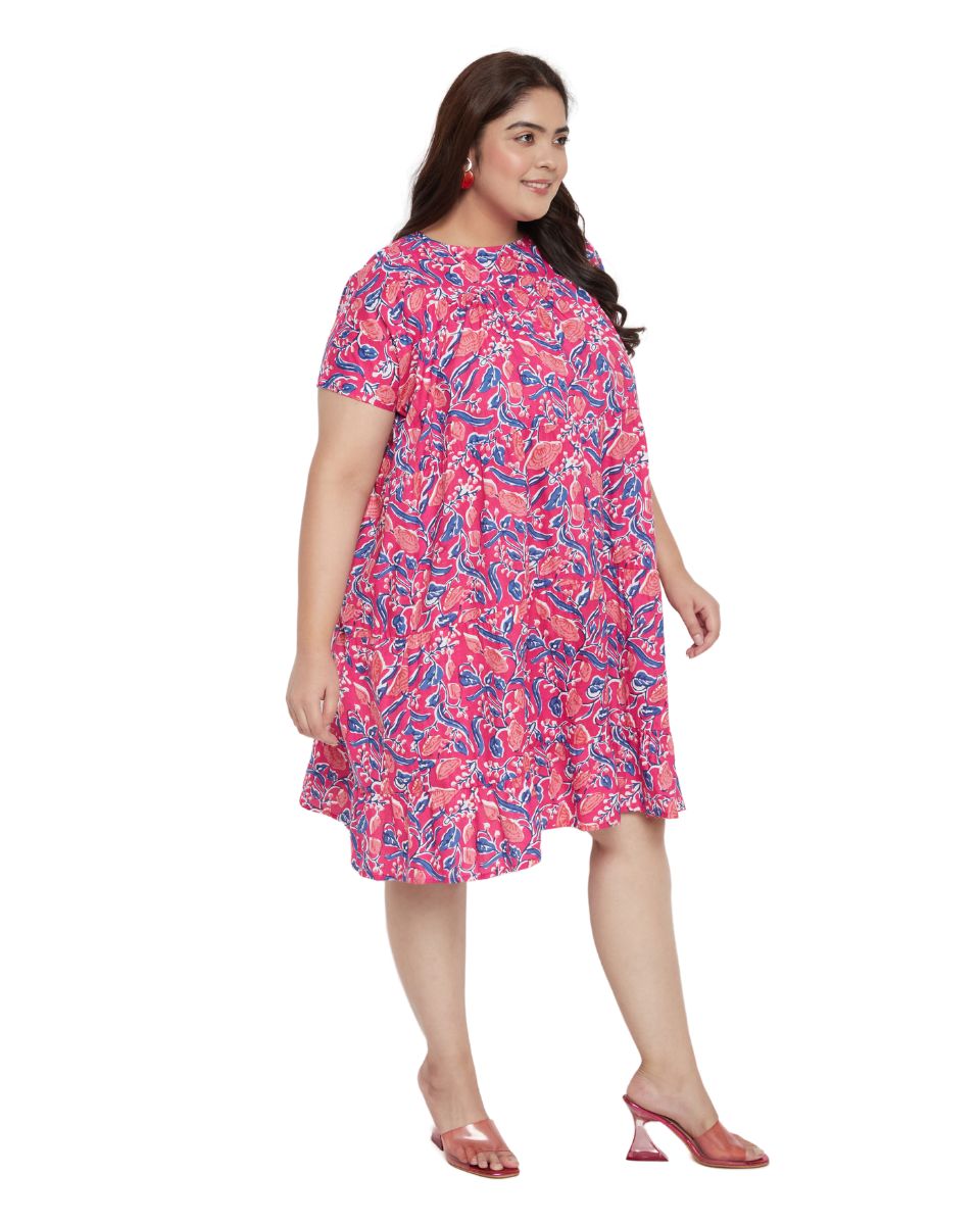 Rani Pink Floral Printed Cotton Tunic For Plus Size Women