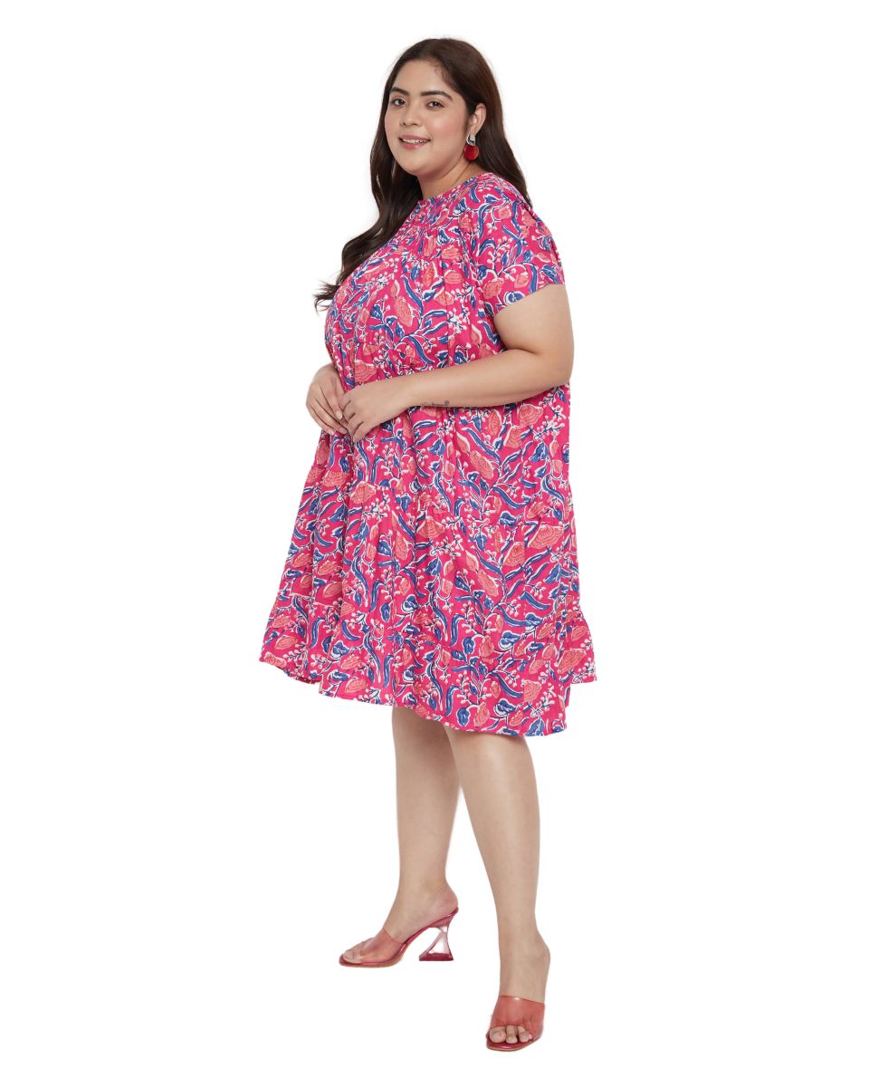 Rani Pink Floral Printed Cotton Tunic For Plus Size Women