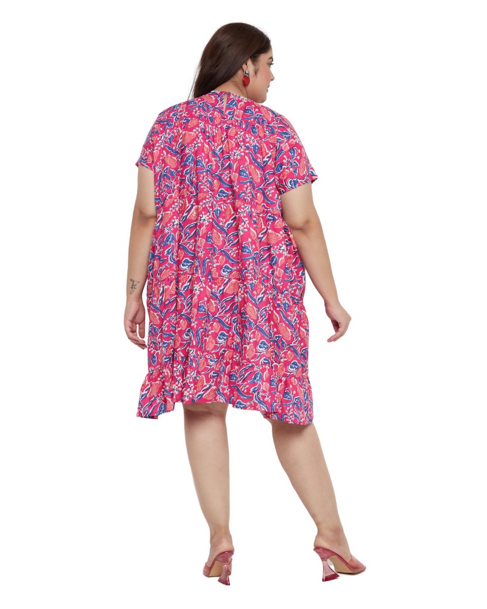 Rani Pink Floral Printed Cotton Tunic For Plus Size Women