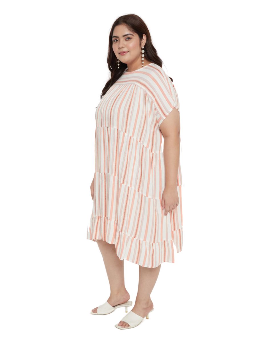 Off-White Striped Printed Cotton Tunic Top For Plus Size Women