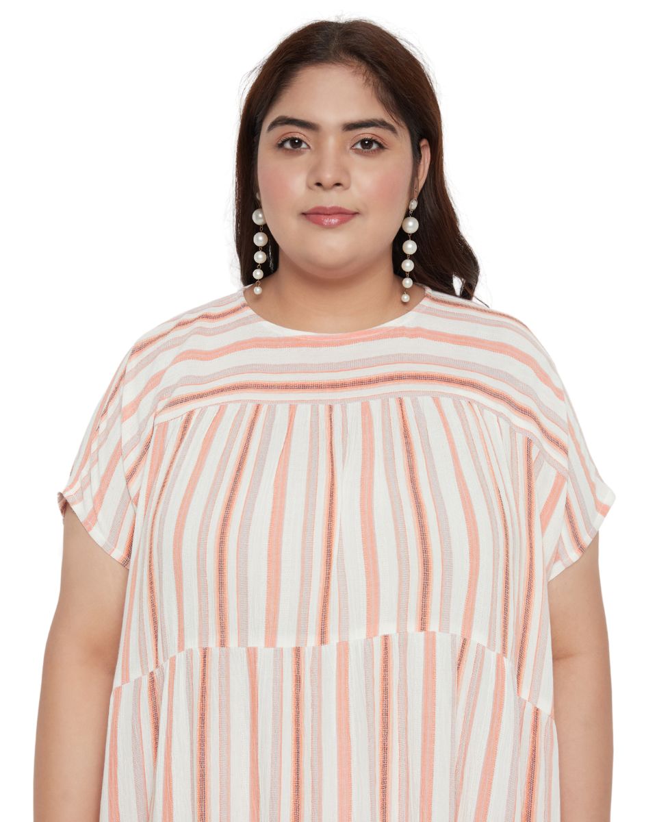 Striped Printed Off-White Women Tunic Top