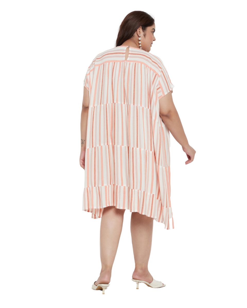 Off-White Striped Printed Cotton Tunic Top For Plus Size Women