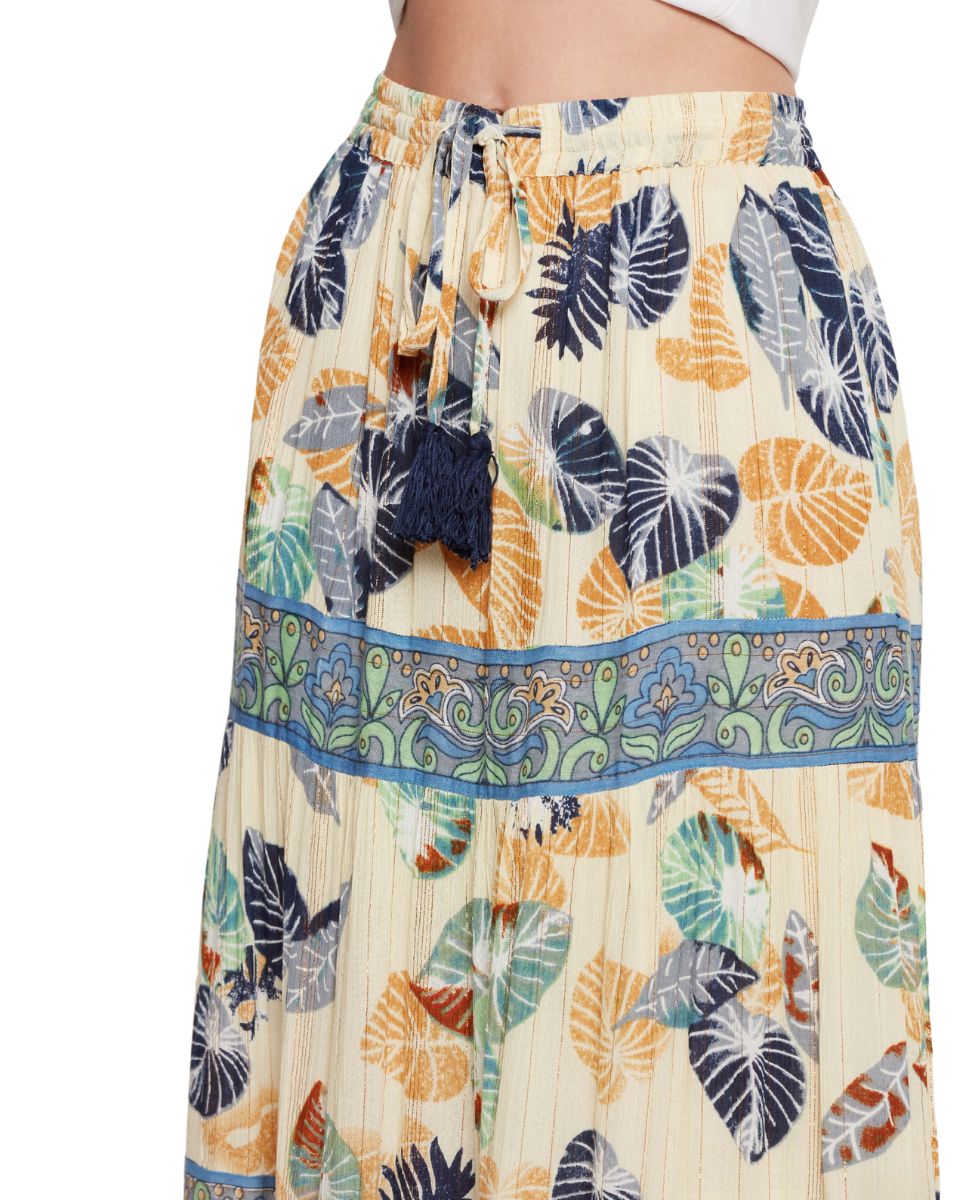 Leaf Printed Multicolor Rayon Skirt For Women