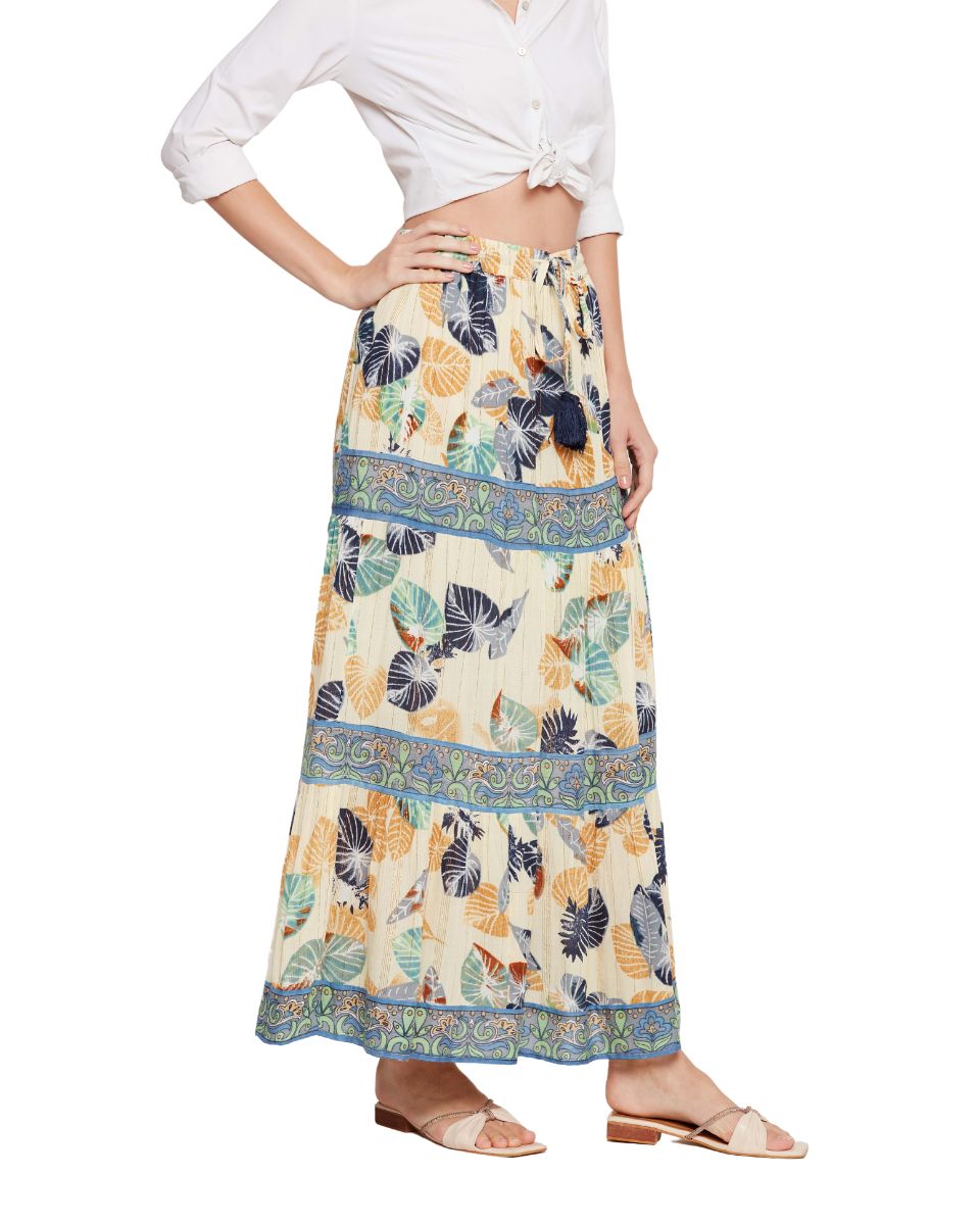 Leaf Printed Multicolor Rayon Skirt For Women