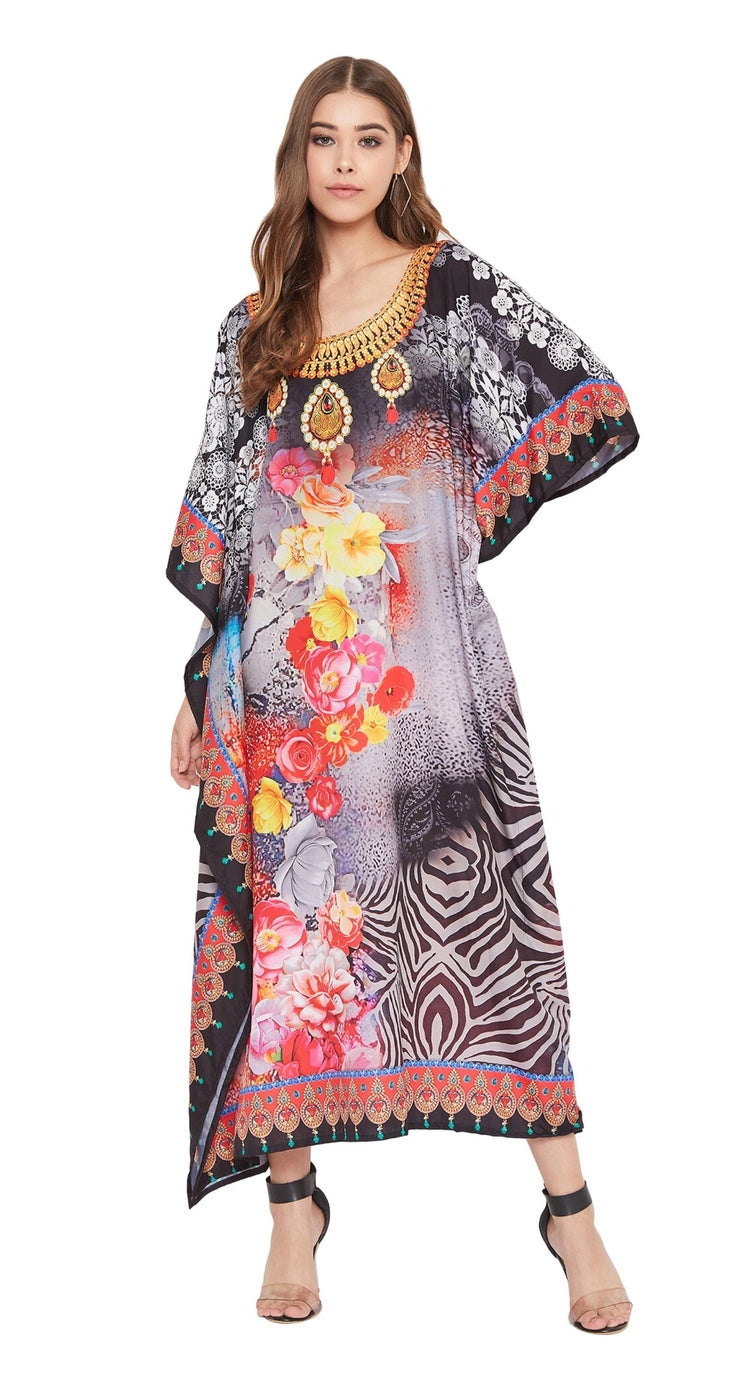 Floral Printed Black Polyester Digital Kaftan For Plus Size Women - SKU DG152-8256 - Gypsie Blu