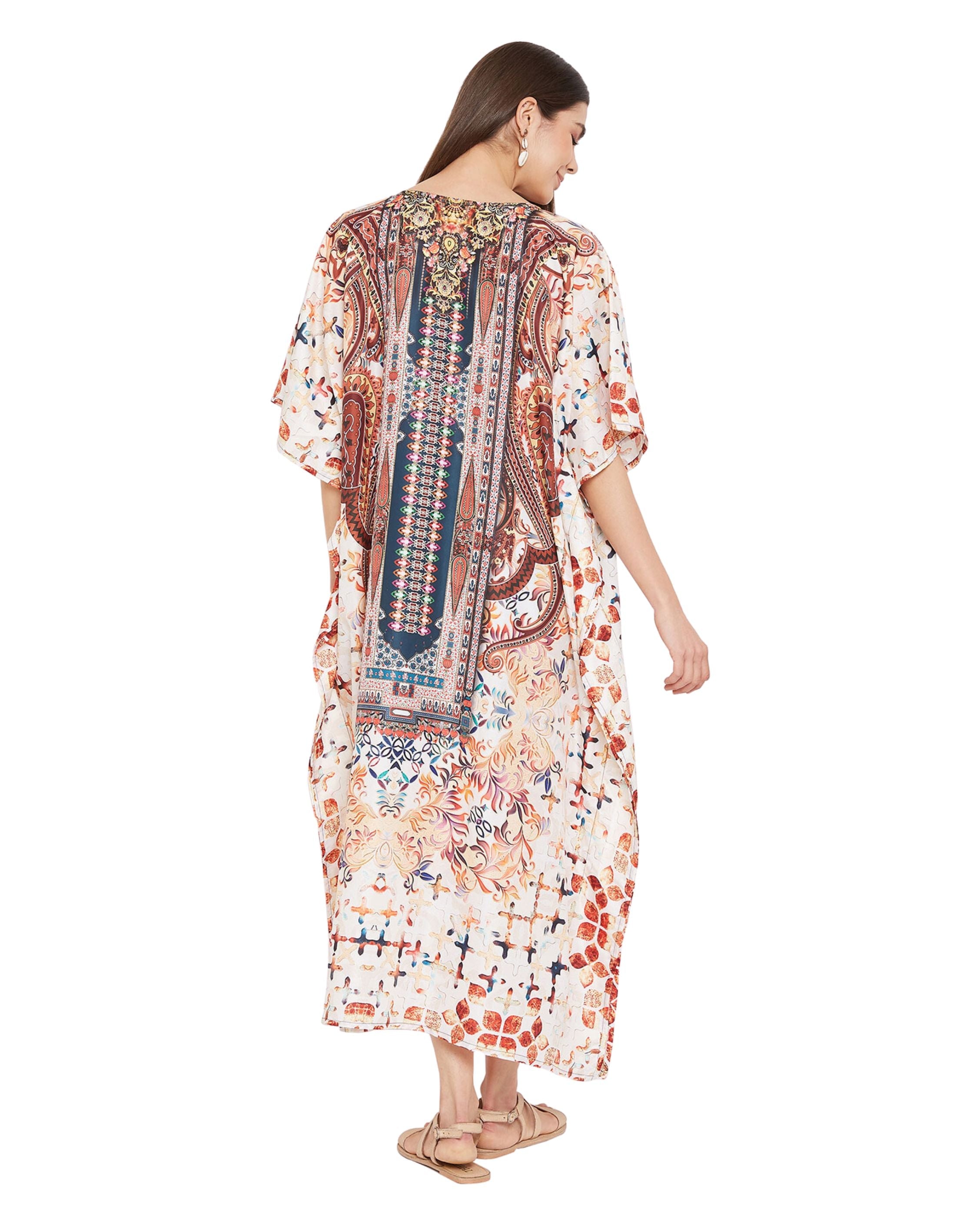 Paisley Printed Multicolor Polyester Digital Kaftan Dress for Women