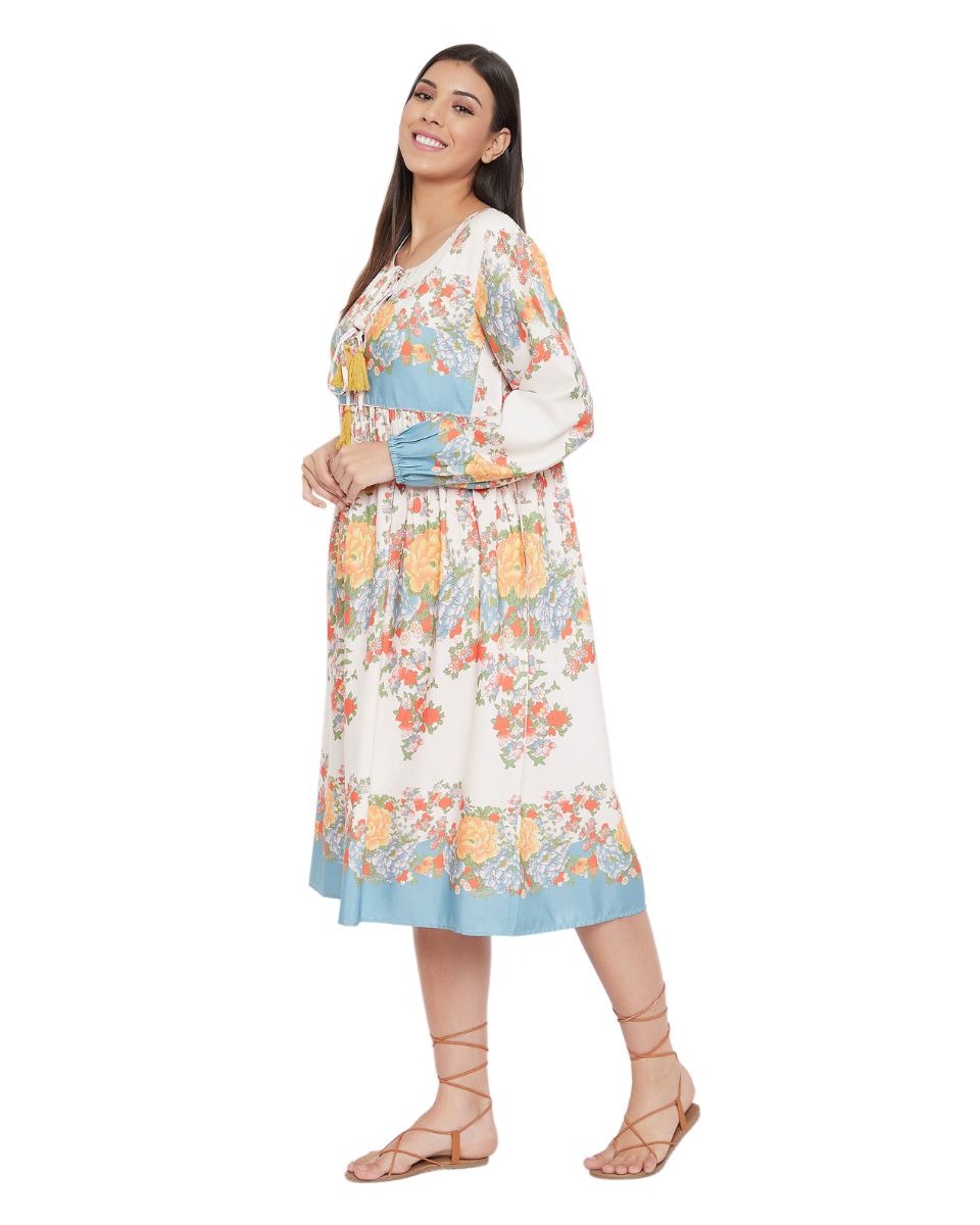Floral Printed Multicolor Cotton Empire Dress for Women