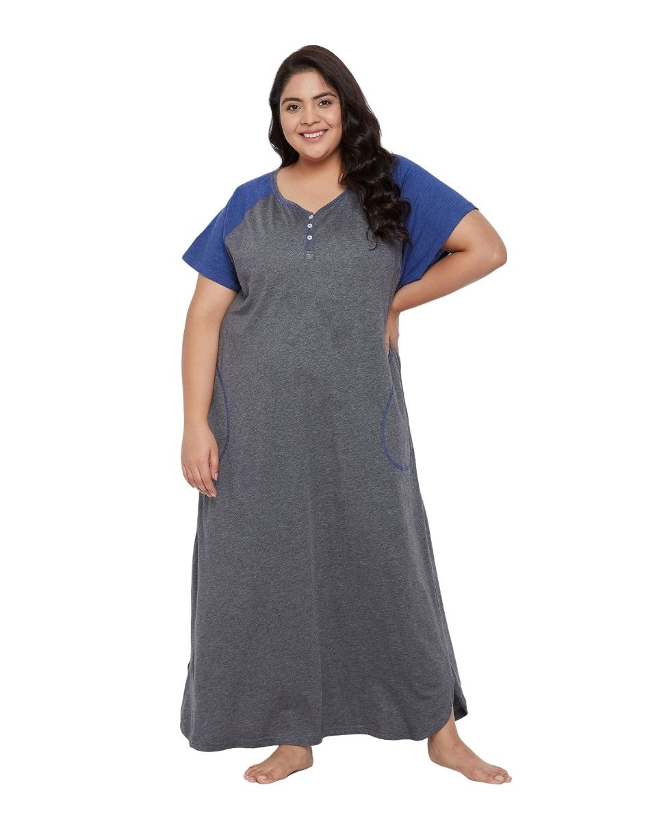 Solid Charcoal Gray Poly Cotton Melange Dress For Women