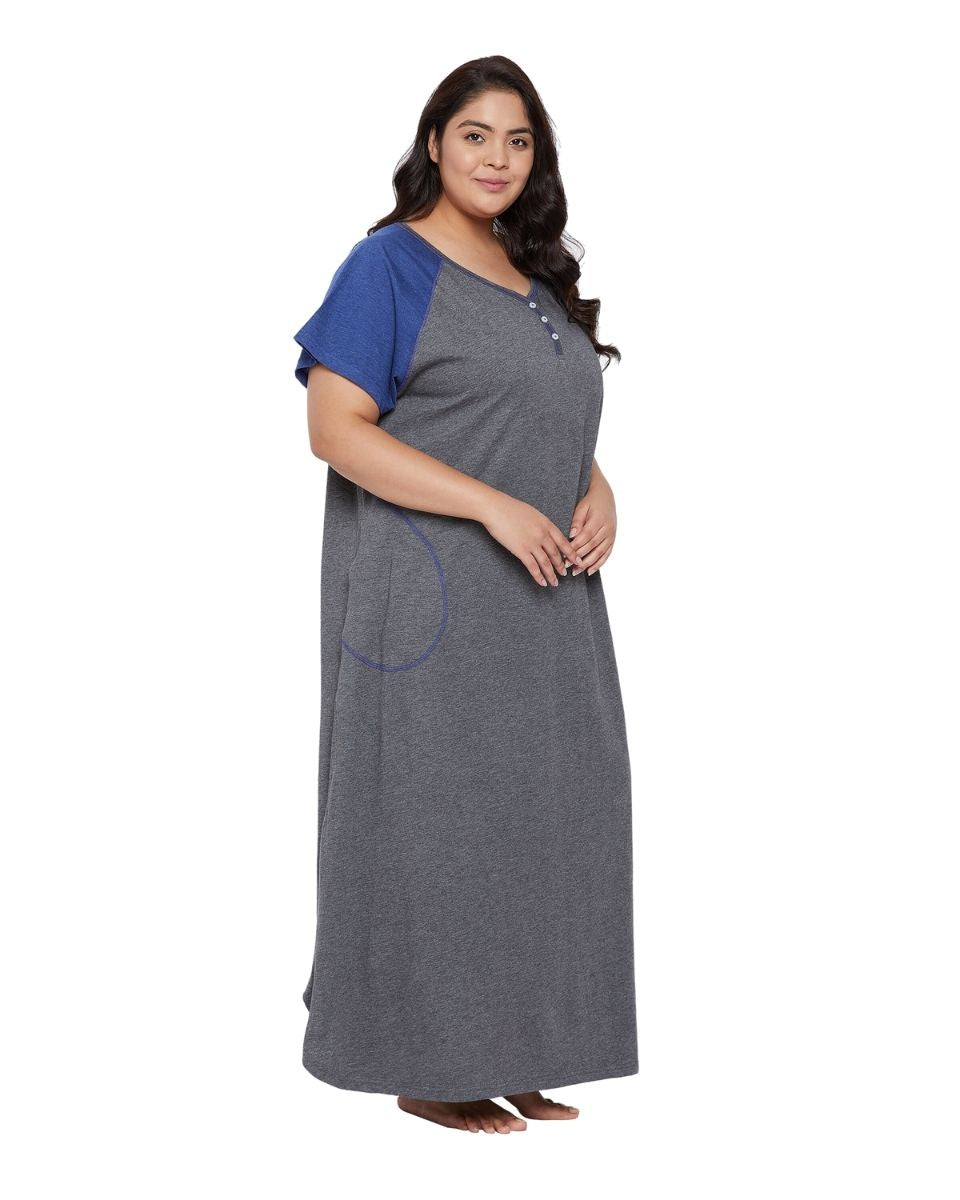 Solid Charcoal Gray Poly Cotton Melange Dress For Women