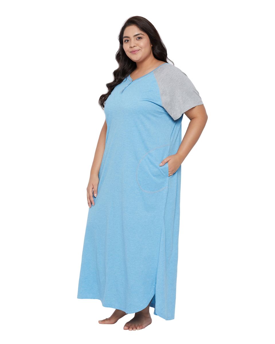 Sky Blue Poly Cotton Melange Dress For Women